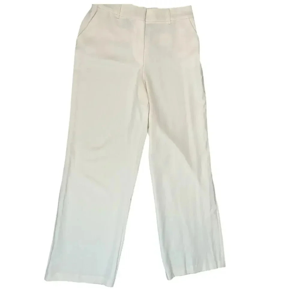 BCX NWT Off White Women's Wide Leg Pants Size Large Elastic Waist Small Flaw